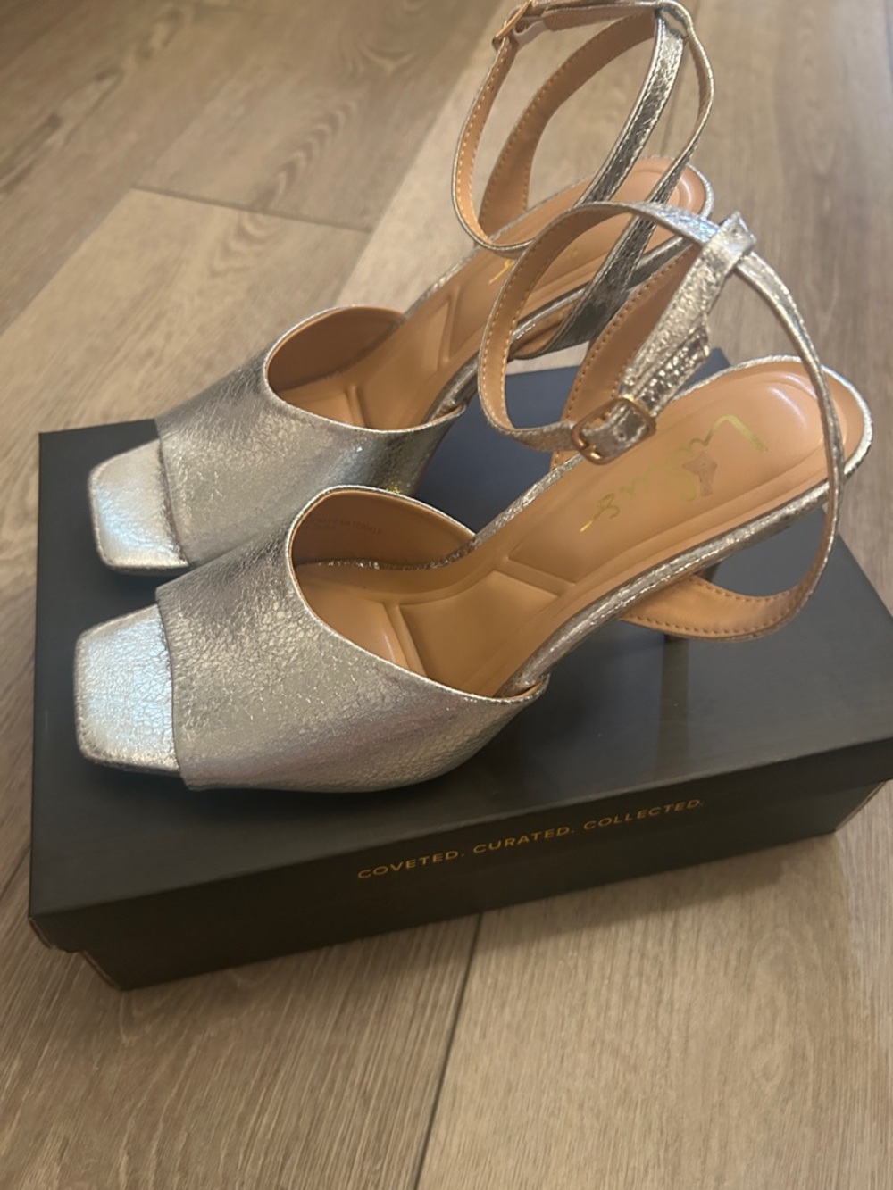 Lulu's Silver Metallic Open-Toe Block Heel Sandals